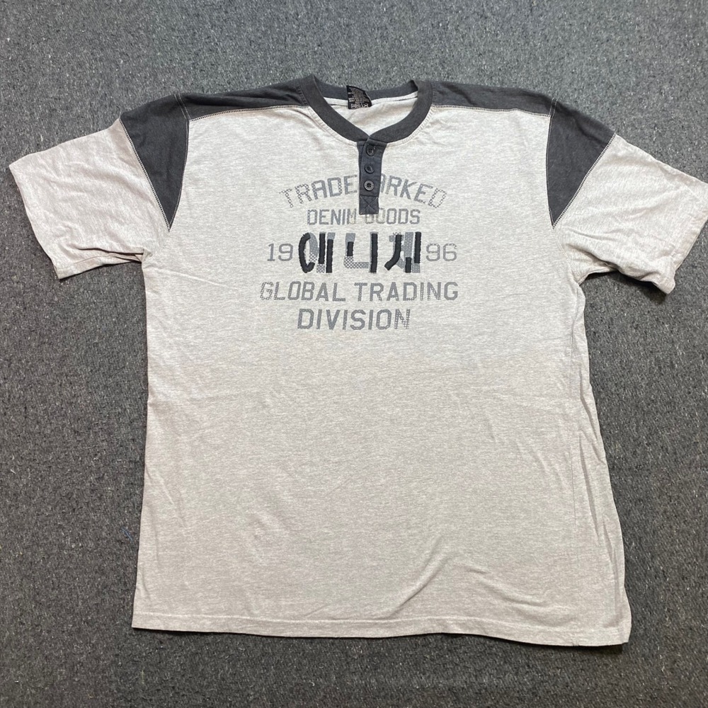 Enyce Henley Shirt Sz 4X Mens Grey Streetwear Y2K Sean Combs Global Graphic Logo
